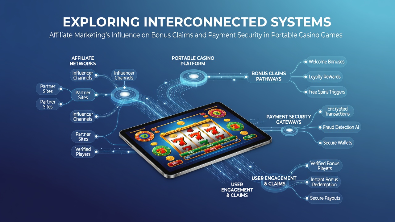 Diagram showing affiliate networks linking to mobile casino bonus systems and payment gateways