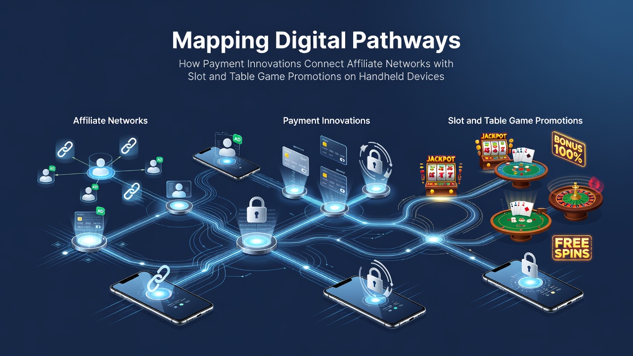 Digital payment flows connecting affiliate networks to mobile slot and table game promotions on handheld devices