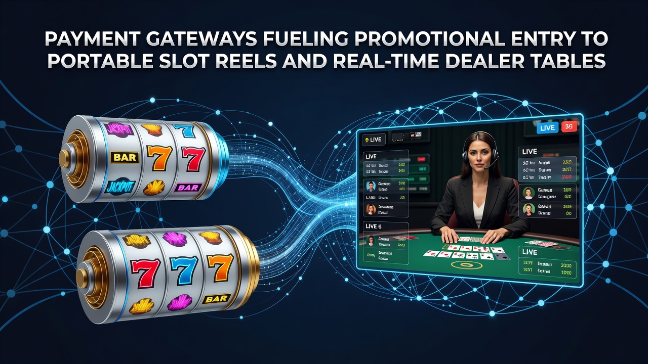 Illustration of secure payment gateways connecting to mobile slot reels and live dealer tables on smartphones