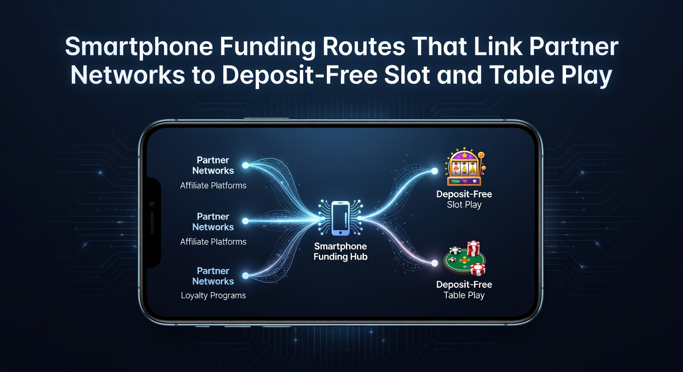Illustration of smartphone funding routes connecting partner networks with deposit-free casino play