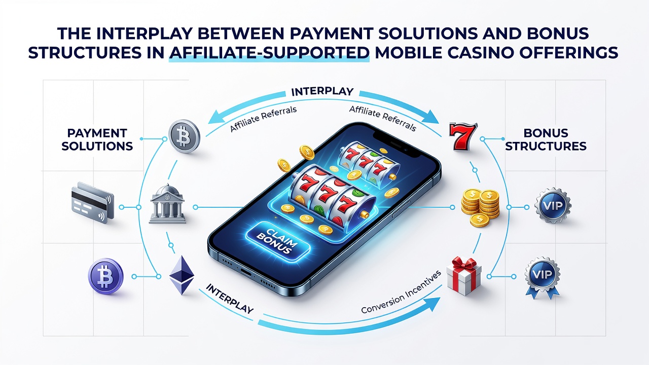 Mobile casino interface displaying various payment options alongside active bonus promotions on a smartphone screen