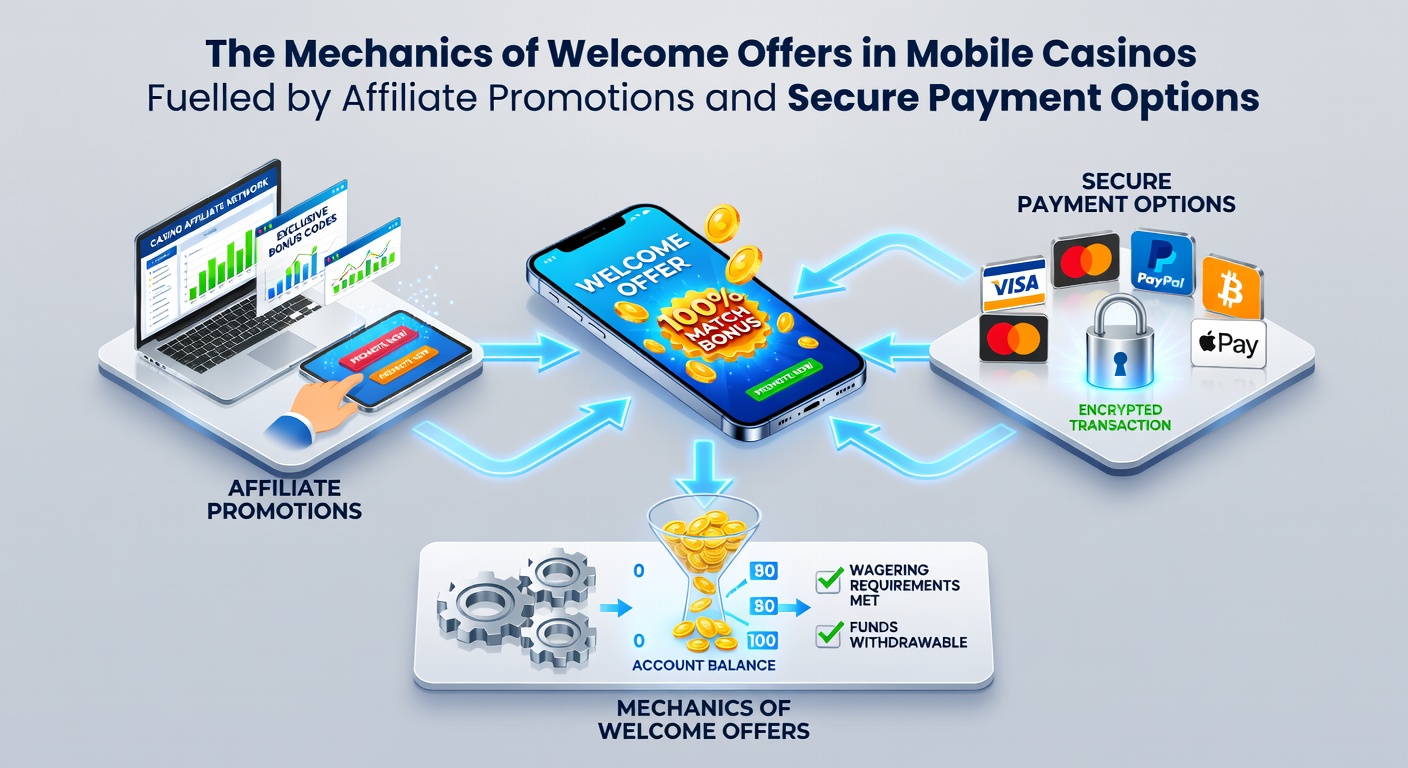Mobile casino welcome offer interface displayed on a smartphone screen showing bonus details and claim buttons